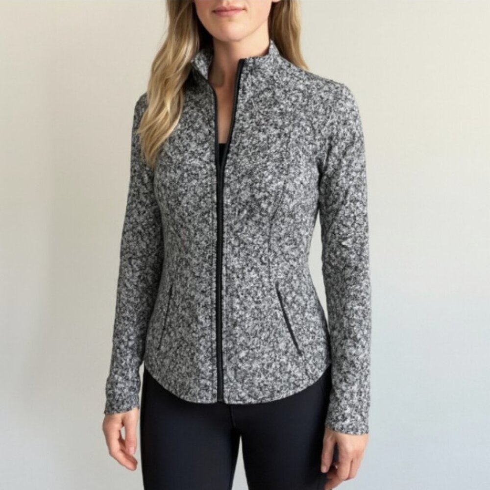 Athleta Women’s Medium Zip-Up Jacket Gray Black Marled Stretch Activewear